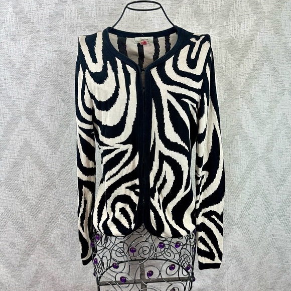 Neiman Marcus 100% silk zebra print cardigan size S - Picture 1 of 7